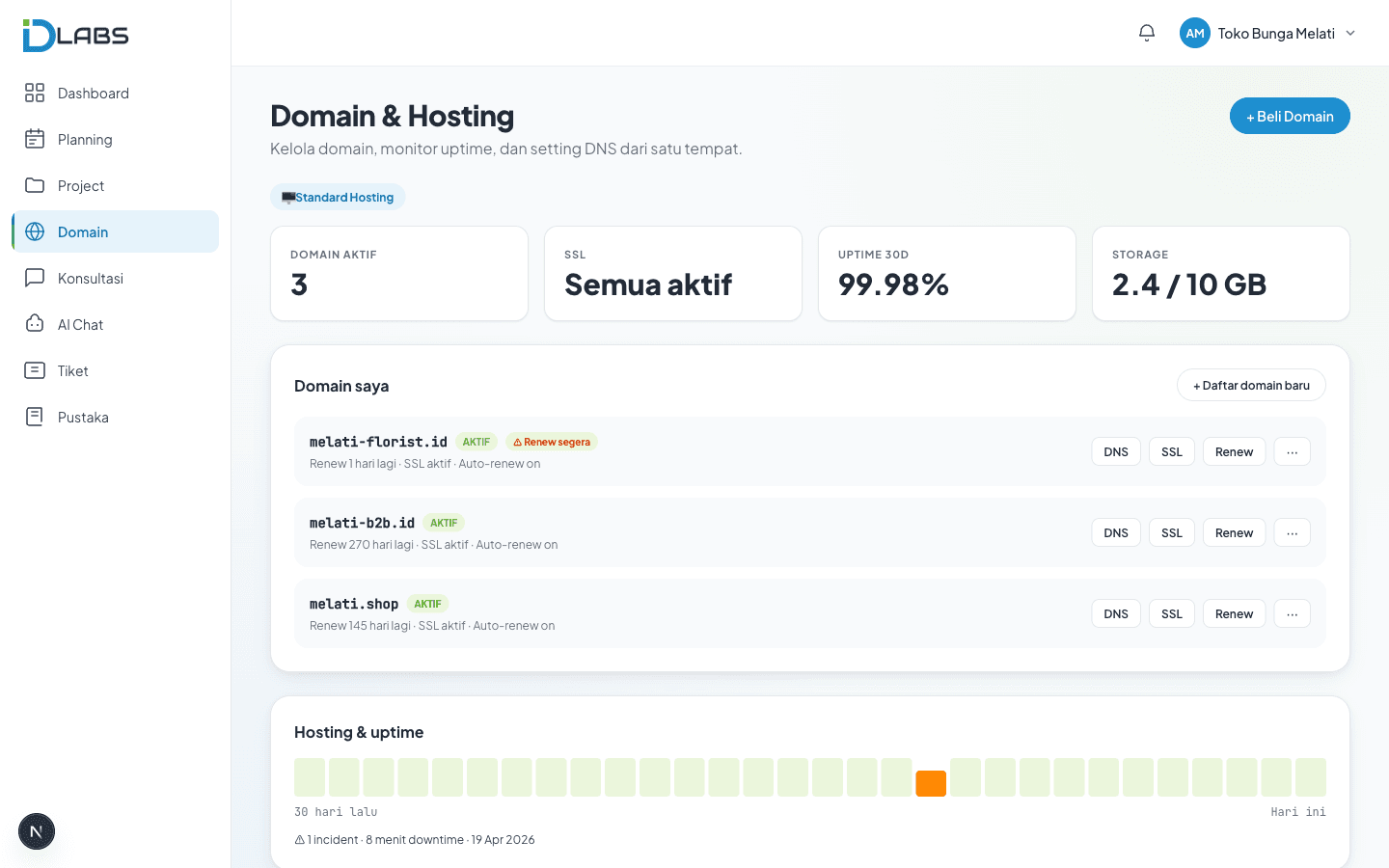 Domain & uptime monitor Dlabs