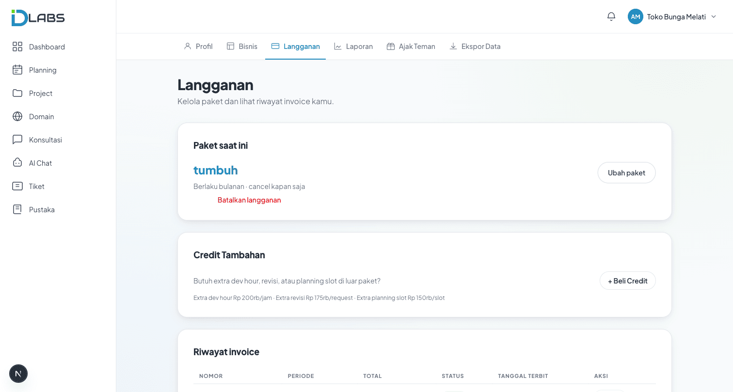 Langganan & invoice Dlabs