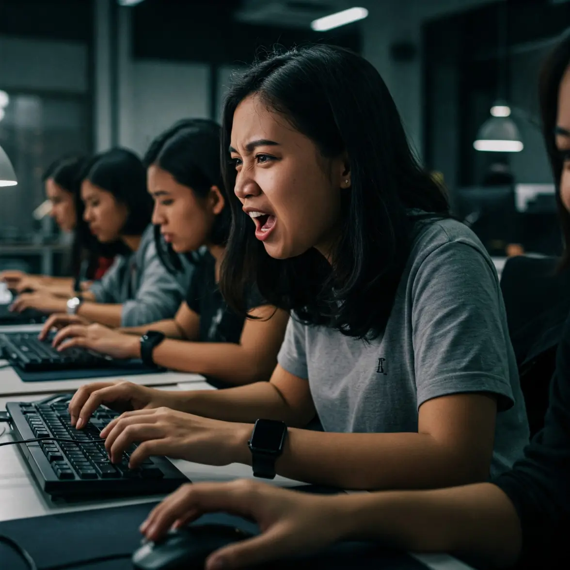 Programmer wanita sedang semangat bekerja